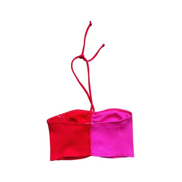 Naked Wardrobe Color Block Halter Crop Top Large Red Pink Y2K Festival Dopamine - Picture 4 of 5